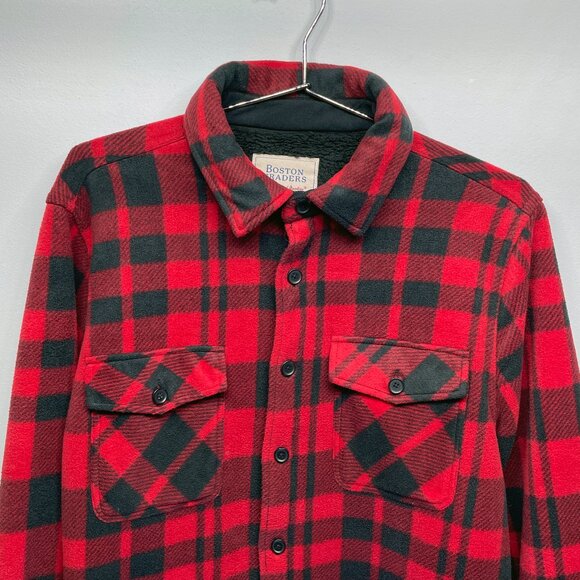BOSTON TRADERS MEN'S RED PLAID FLANNEL SHERPA-LINED SHIRT/JACKET - SIZE MEDIUM - Picture 4 of 5